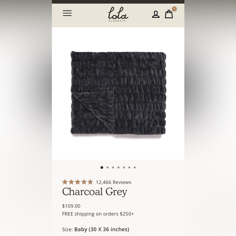 Lola Charcoal Grey Baby Blanket size 30x36